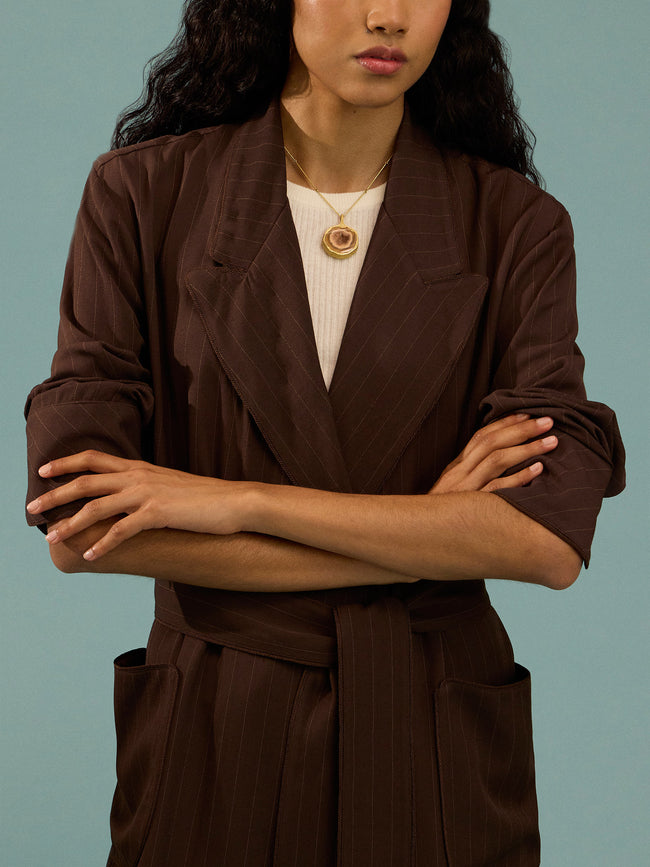 Dorso - The Gessato Wool Robe | Size: S - Brown - ABASK