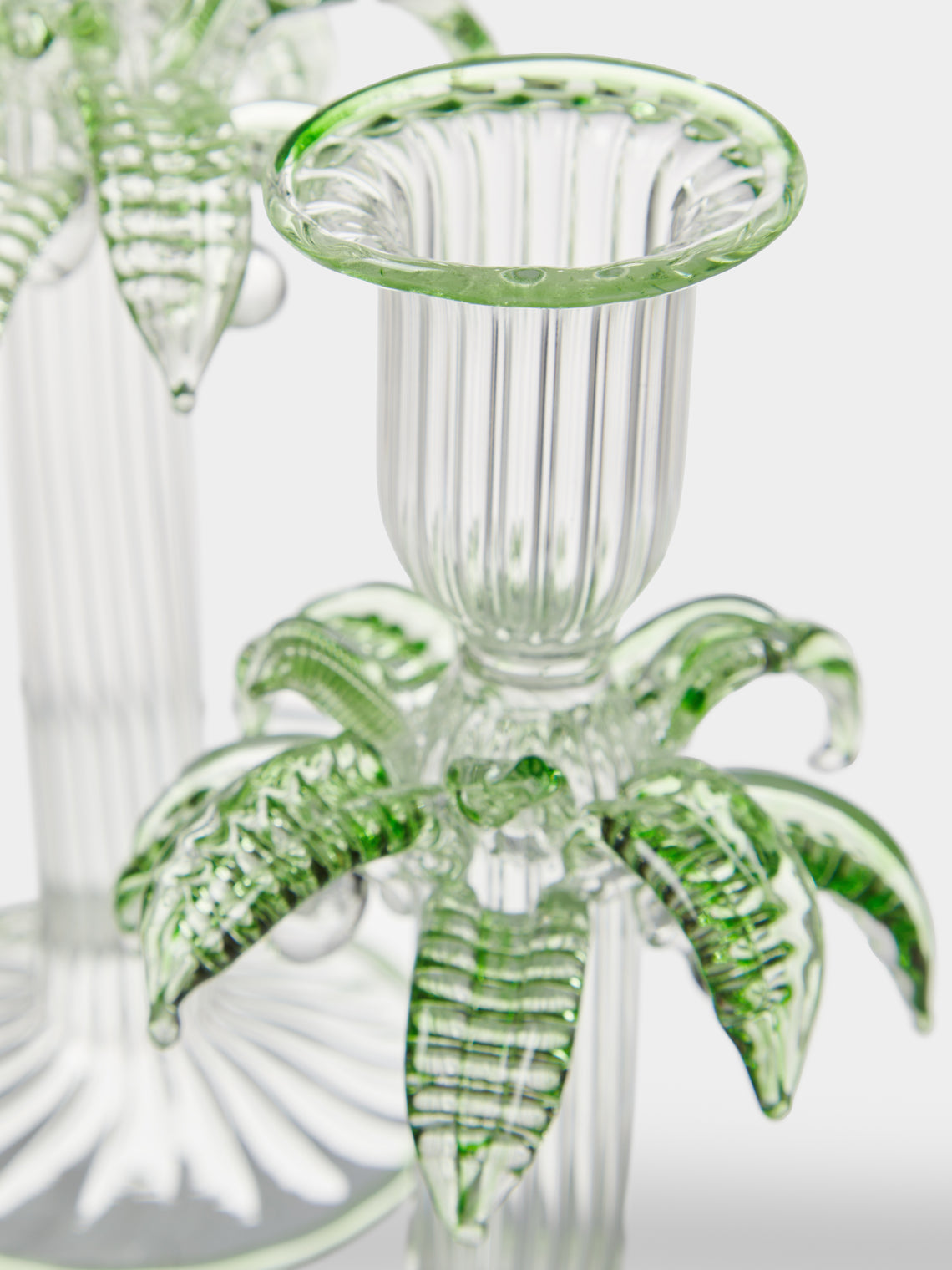 Alya Tannous - | Set of 2 | Palm Tree Hand-Blown Glass Candlesticks - Green - ABASK