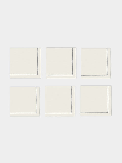 Volga Linen - Hem-Stitch Linen Napkins (Set of 6) - White - ABASK