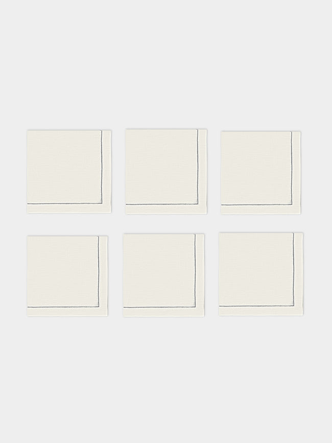 Volga Linen - Hem-Stitch Linen Napkins (Set of 6) - White - ABASK