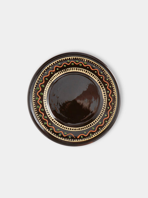 Poterie de Cliousclat - Hand-Painted Slipware Salad / Dessert Plates – 8in/21.5cm (Set of 4) - Black - ABASK
