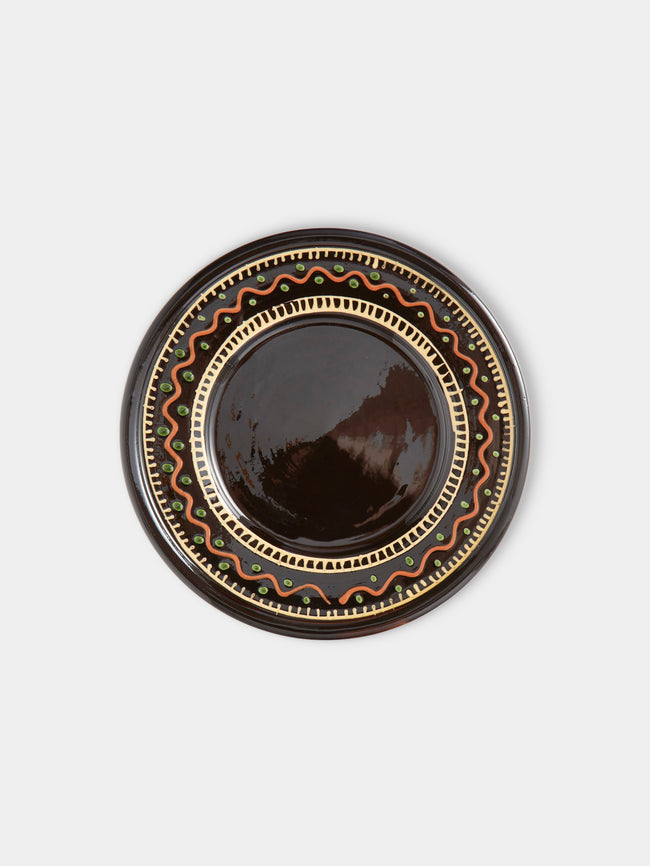 Poterie de Cliousclat - Hand-Painted Slipware Salad / Dessert Plates – 8in/21.5cm (Set of 4) - Black - ABASK