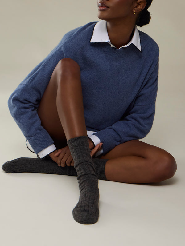 Dusan - Chunky Cashmere Sweater | Size: S - Blue - ABASK