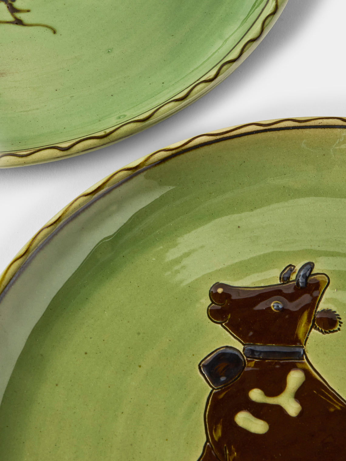 Poterie d’Évires - Animals Hand-Painted Ceramic Dinner Plates – 9.5in/24cm (Set of 4) - Green - ABASK
