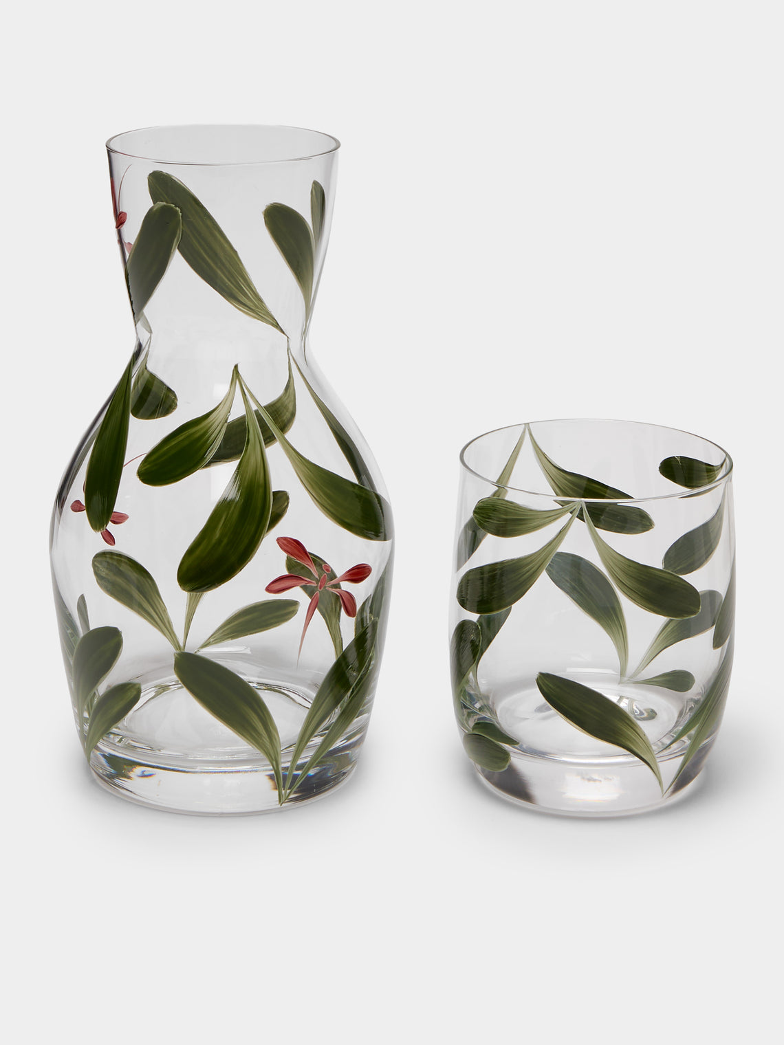 Los Vasos de Agua Clara - Dragonfly Hand-Painted Crystal Carafe and Tumbler - Green - ABASK