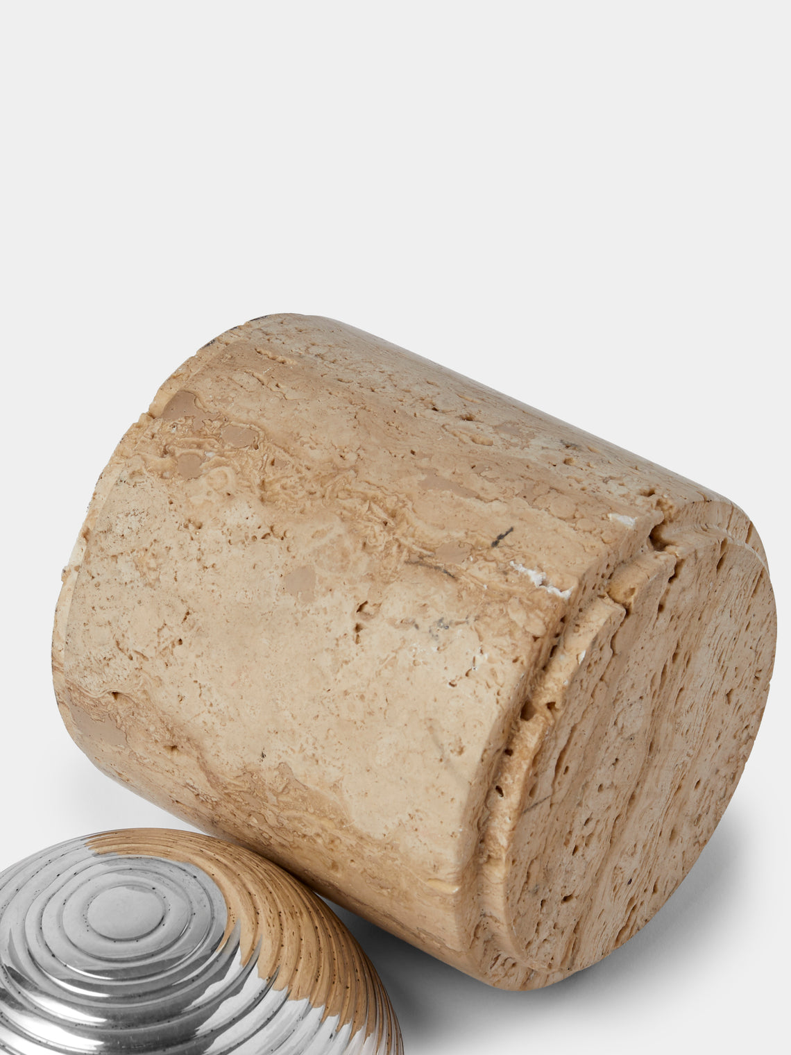 Antique and Vintage - 1970s Travertine and Silver-Plated Container - Beige - ABASK