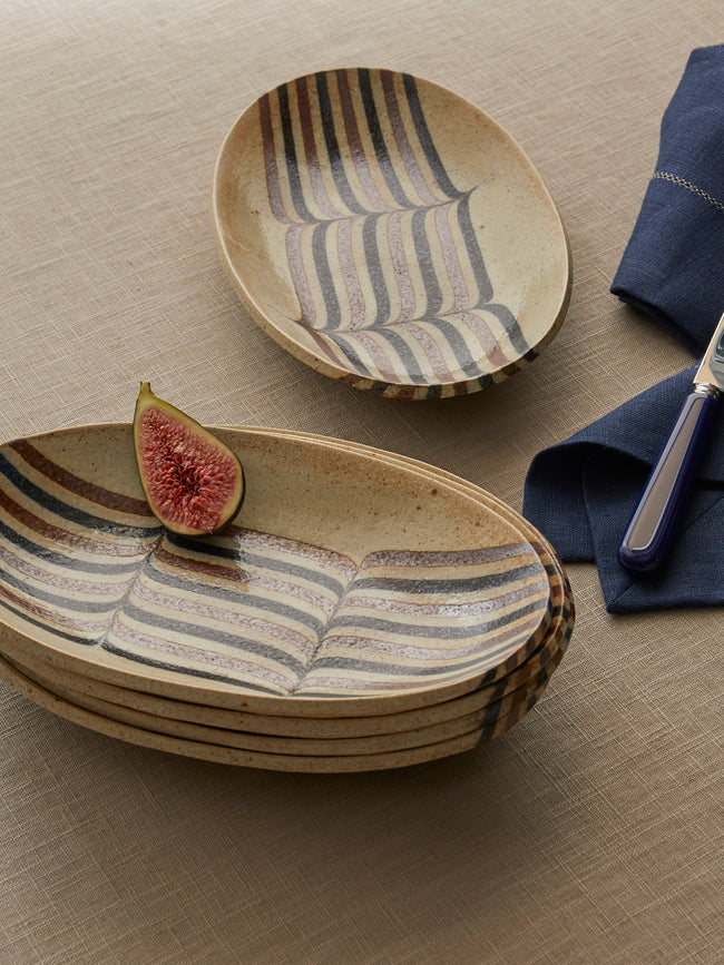 Makidani-gama - No. 1 Nerikomi Ceramic Medium Oval Bowls (Set of 5) - Multiple - ABASK