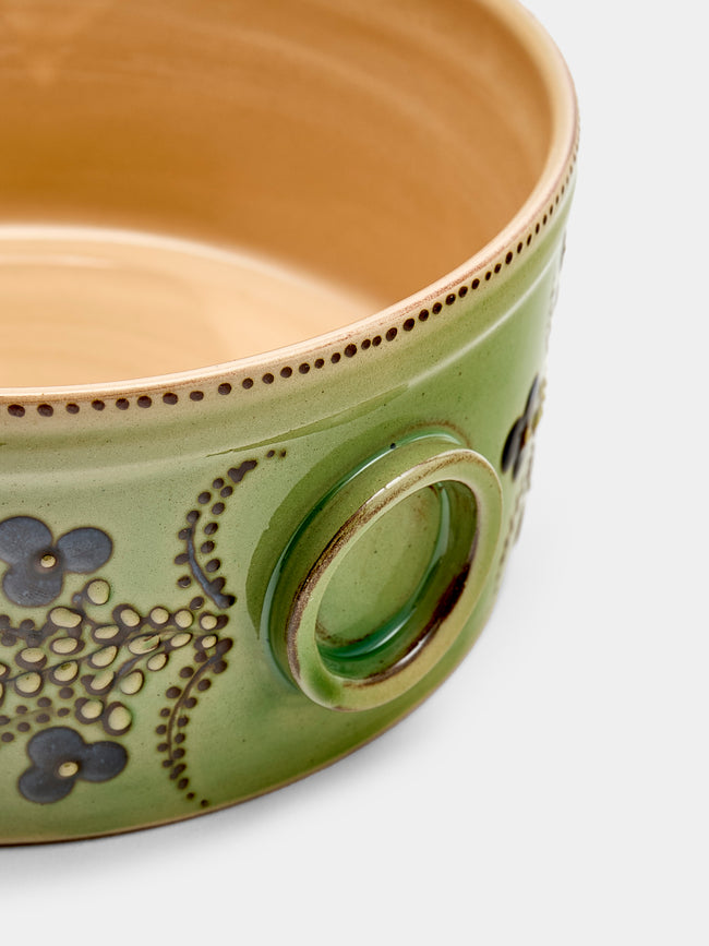 Poterie d’Évires - Flowers Hand-Painted Ceramic Round Pie Dish - Green - ABASK