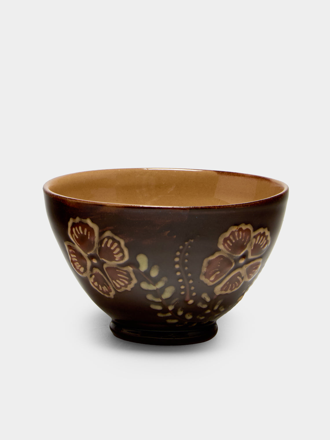 Poterie d’Évires - Flowers Hand-Painted Ceramic Petite Bowls (Set of 6) - Dark brown - ABASK