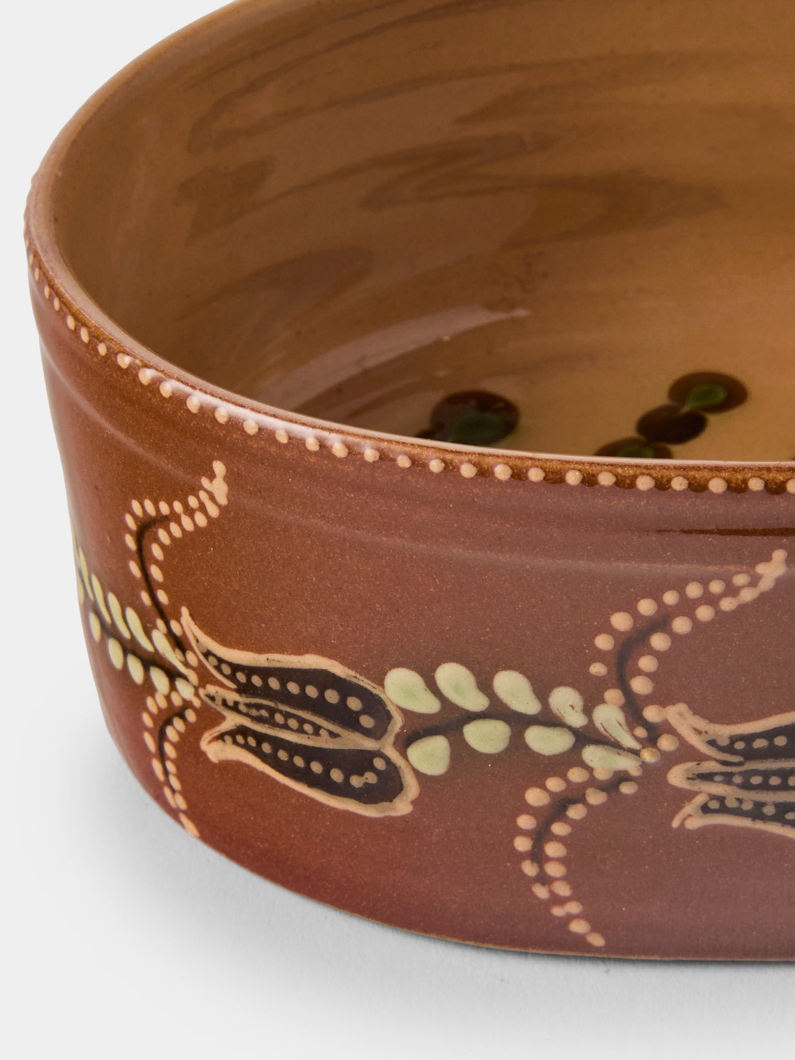 Poterie d’Évires - Flowers Hand-Painted Ceramic Mini Oval Dish - Light Brown - ABASK