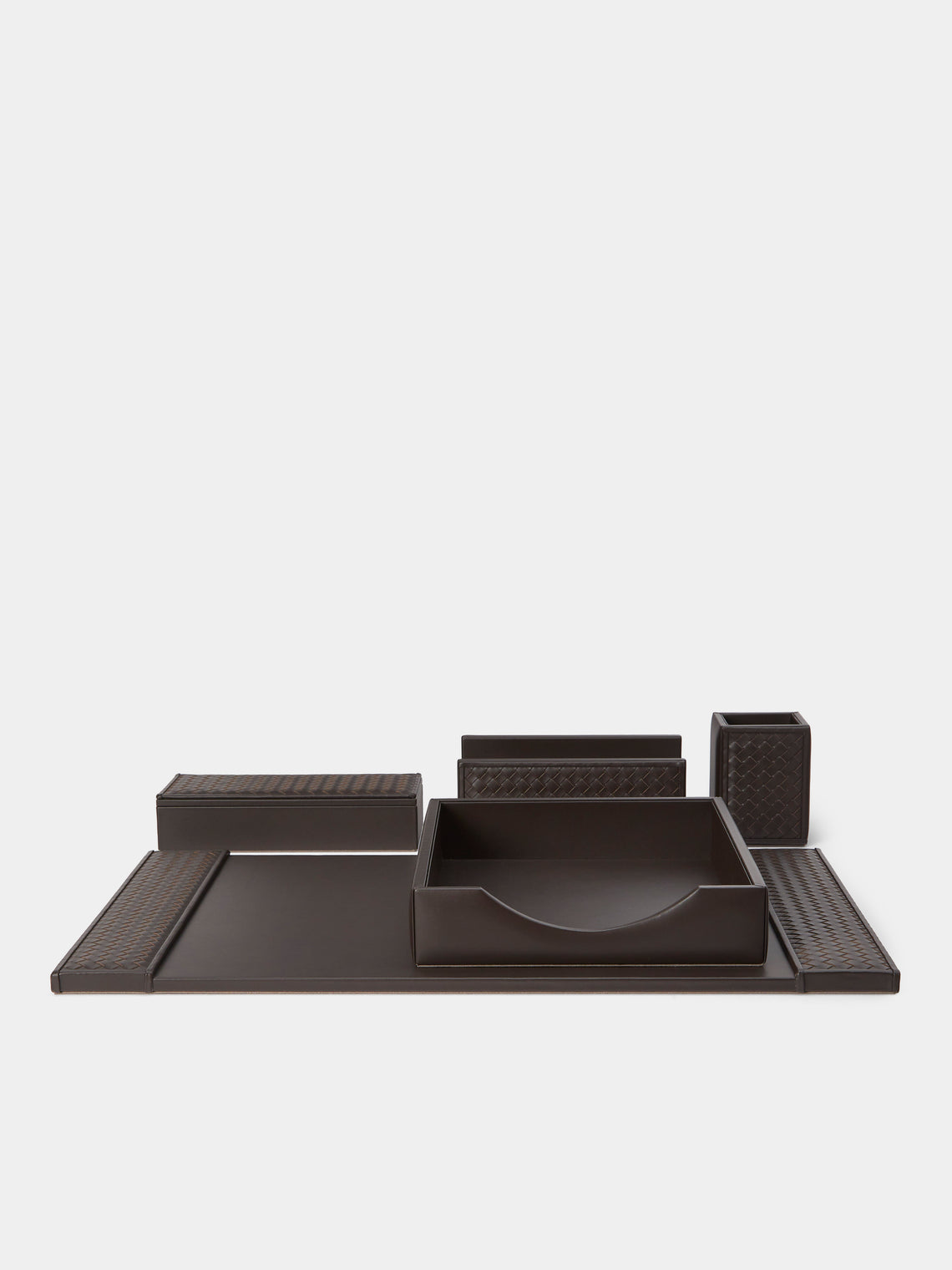 Riviere - Woven Leather Desk Set - Brown - ABASK - 