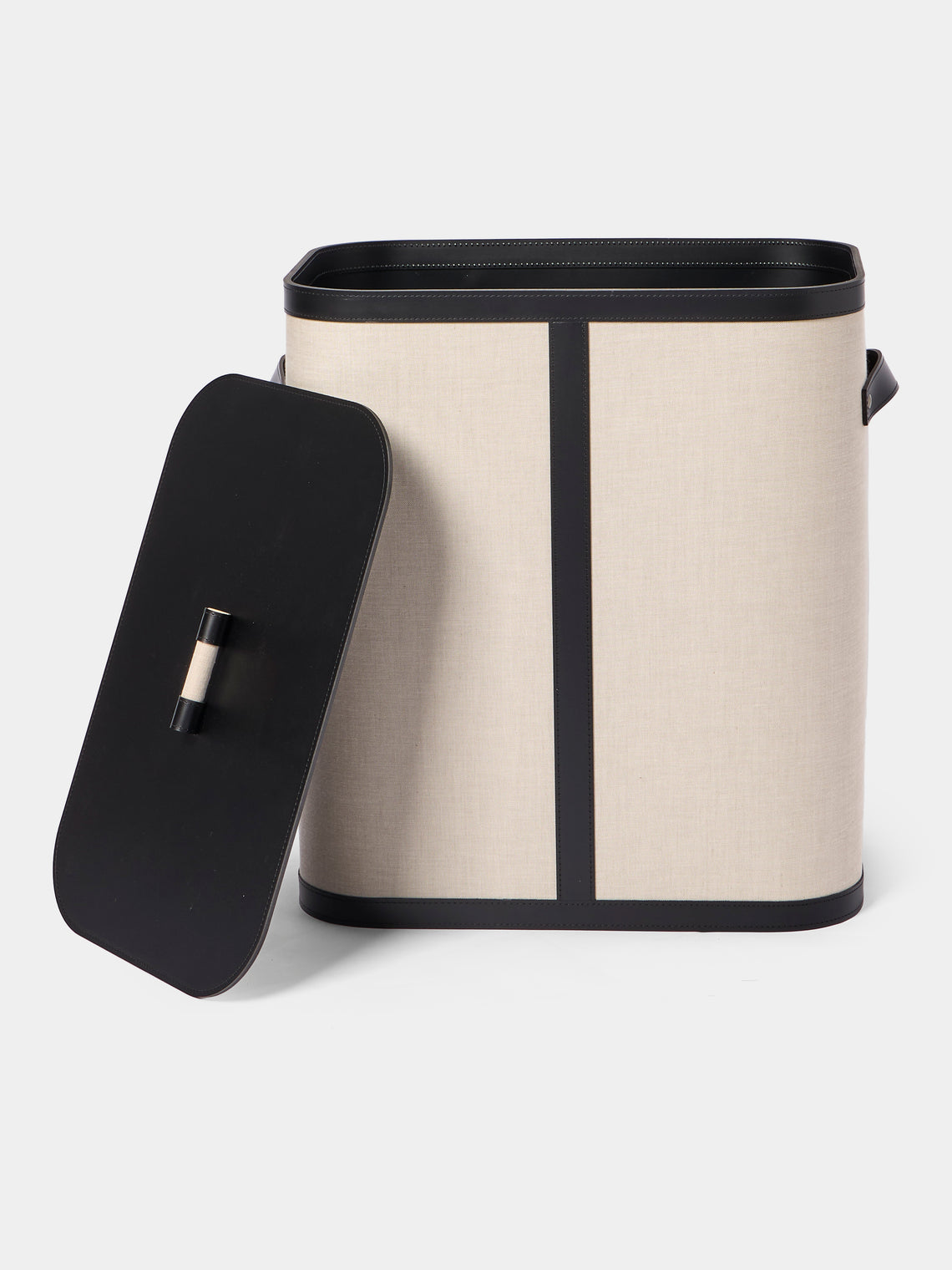 Pinetti - Penelope Leather and Canvas Lidded Laundry Basket - Beige - ABASK