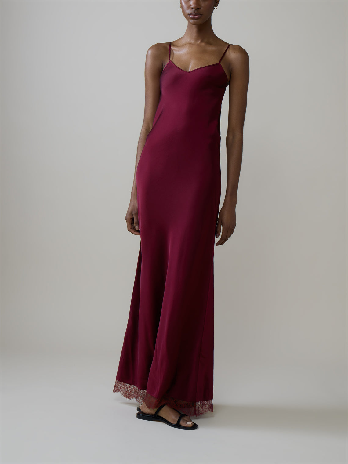 Ryan Roche - Silk and Lace Long Slip Dress - Red - ABASK