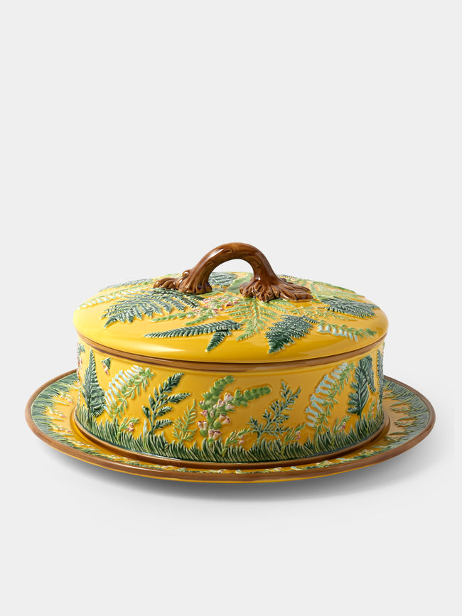 Verdolini - Foliage Hand-Painted Majolica Ceramic Round Casserole Dish with Stand - Yellow - ABASK - 