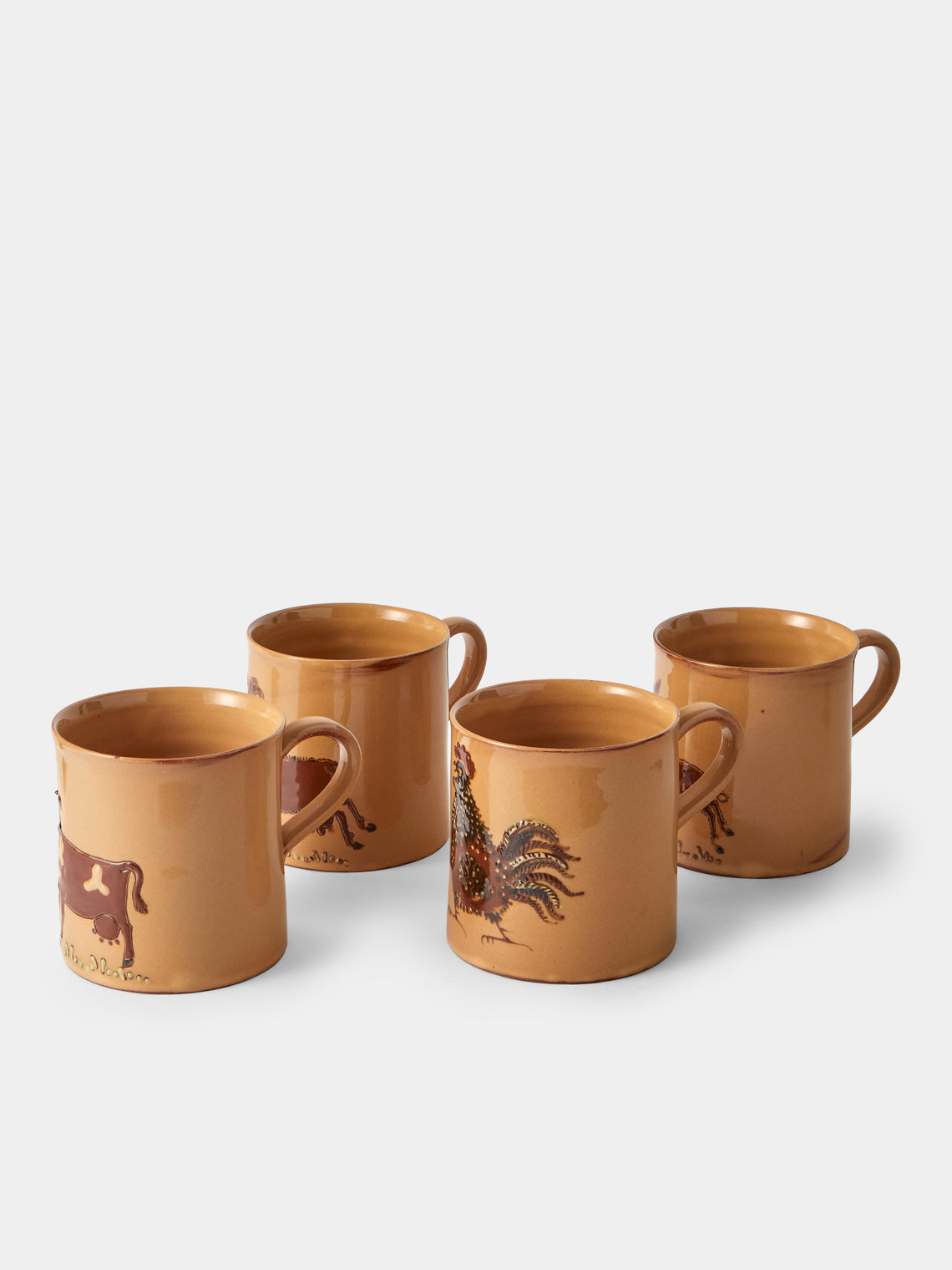 Poterie d’Évires - Animals Hand-Painted Ceramic Mugs (Set of 4) - Cream - ABASK