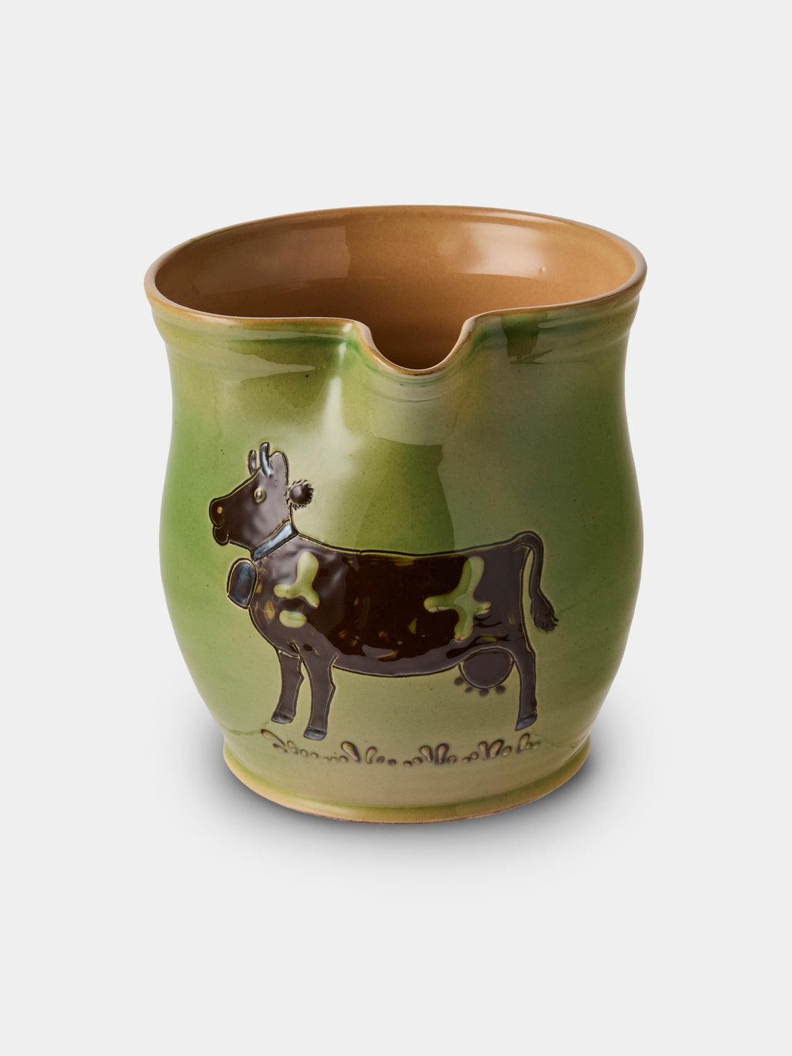 Poterie d’Évires - Cows Hand-Painted Ceramic Medium Jug - Green - ABASK
