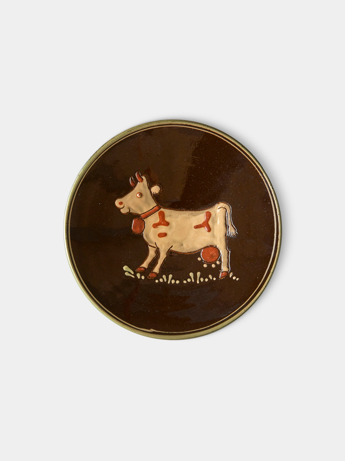 Poterie d’Évires - Animals Hand-Painted Ceramic Raised Plates –  5.5in/14cm (Set of 6) - Dark brown - ABASK