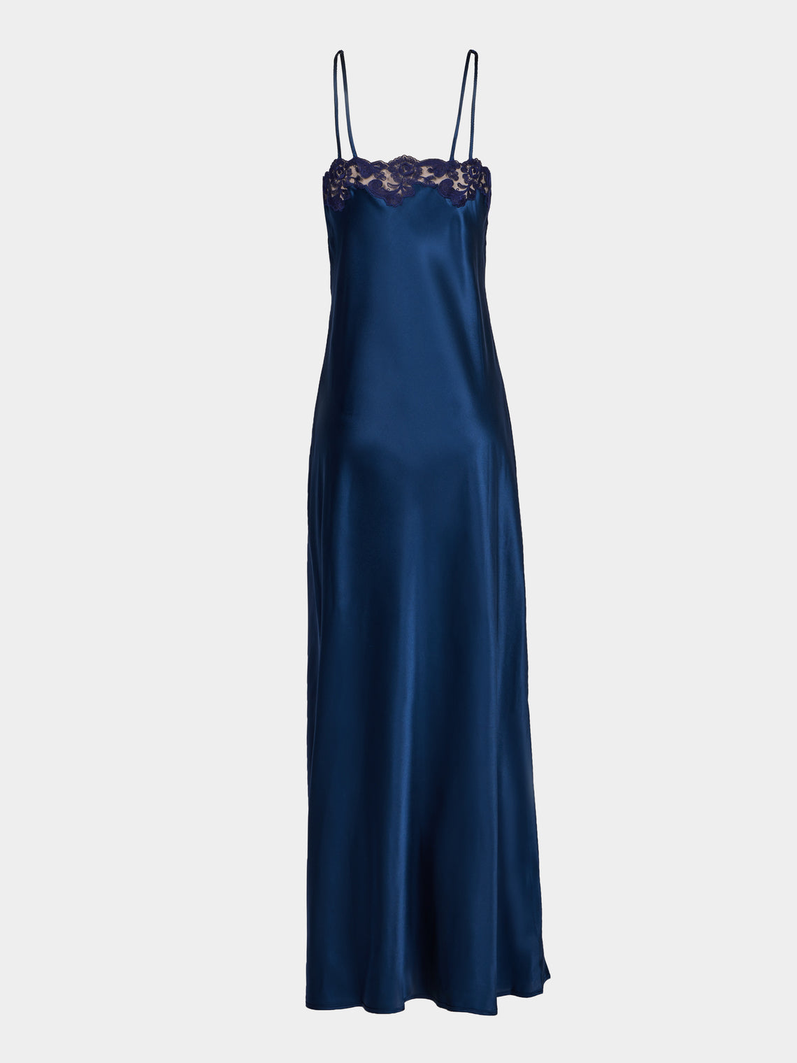 Loretta Caponi - Giadeite Silk and Lace Long Dress - Navy - ABASK