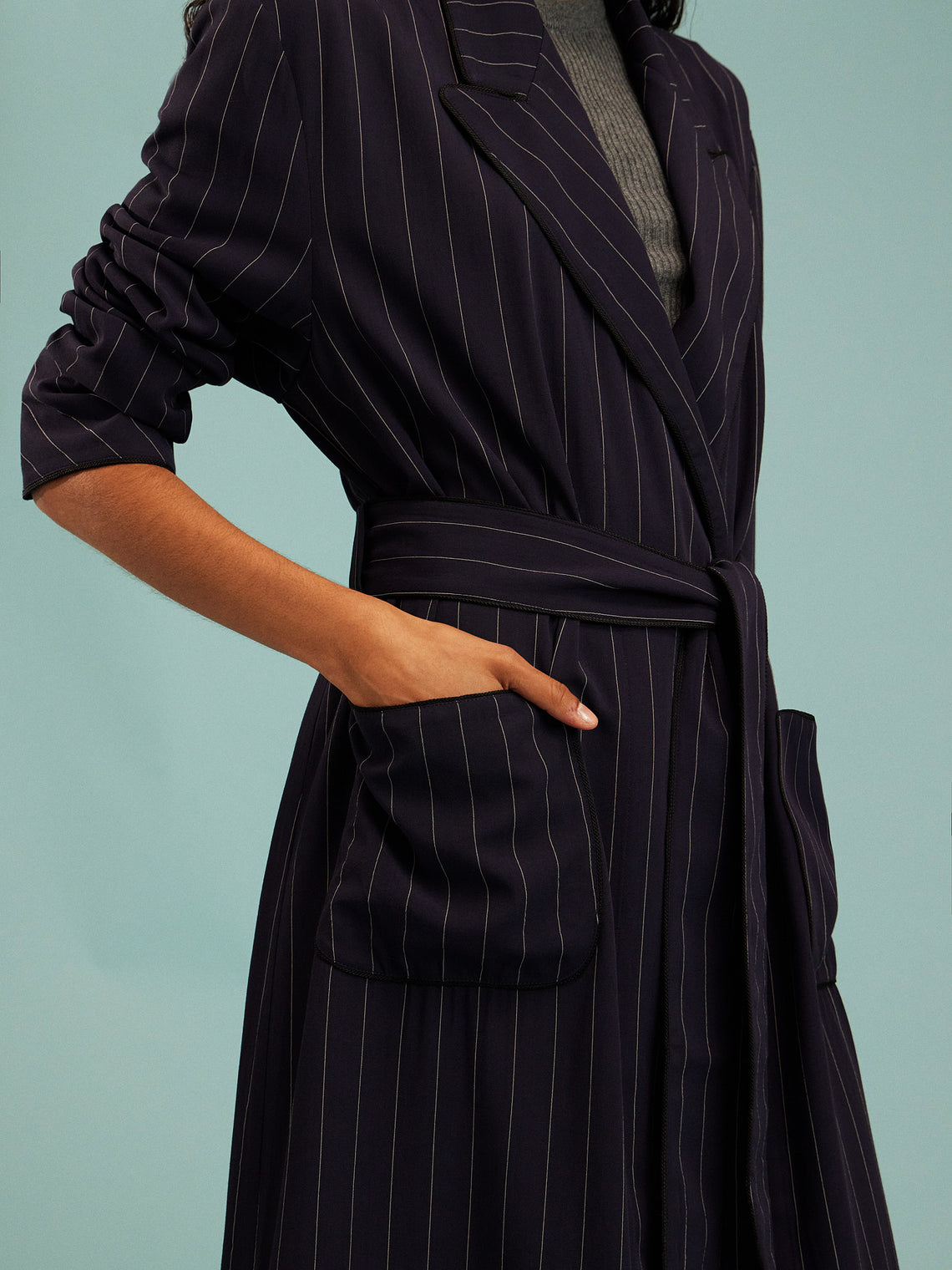 Dorso - The Gessato Wool Robe | Size: S - Navy - ABASK