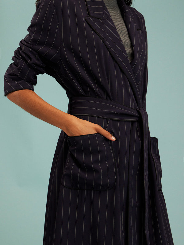Dorso - The Gessato Wool Robe | Size: S - Navy - ABASK