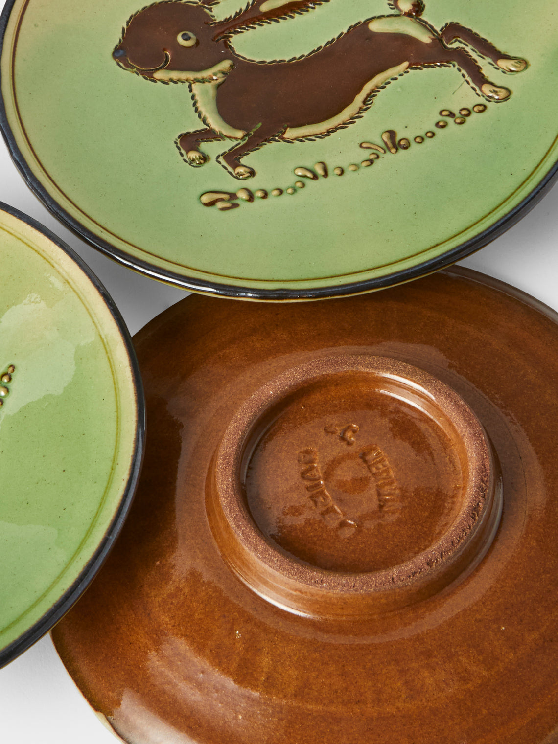 Poterie d’Évires - Animals Hand-Painted Ceramic Plates – 5.5in/14cm (Set of 4) - Green - ABASK