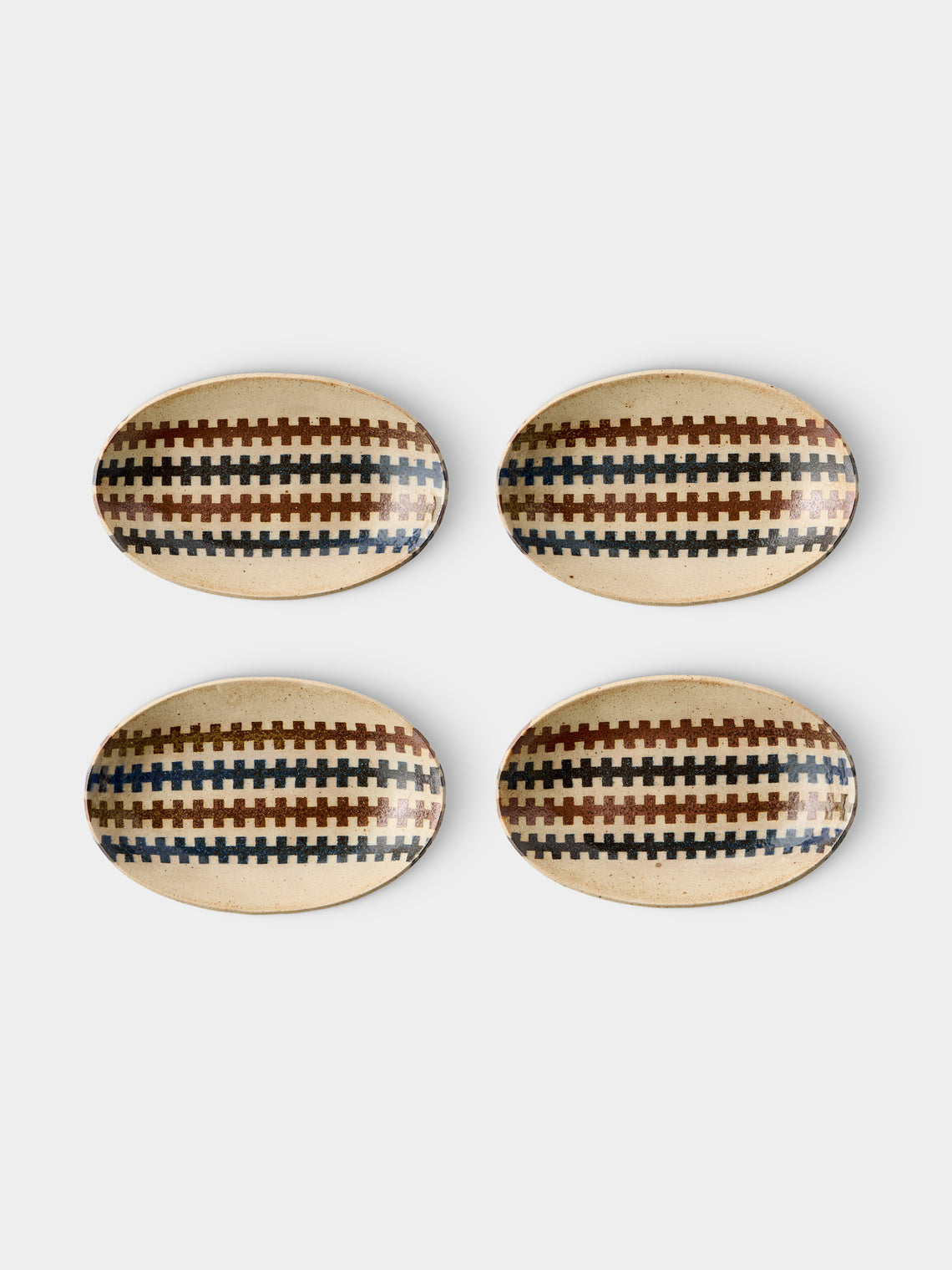 Makidani-gama - No. 1 Nerikomi Ceramic Medium Oval Bowls (Set of 4) - Multiple - ABASK