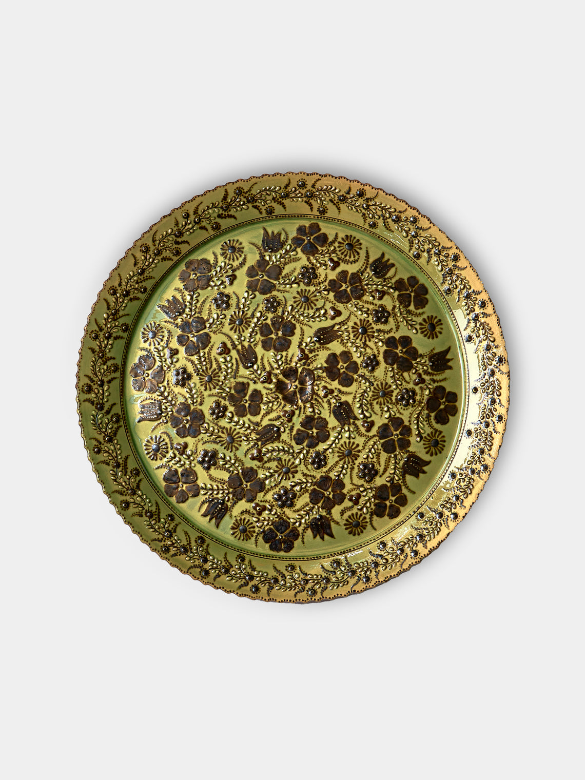 Poterie d’Évires - Flowers Hand-Painted Ceramic Large Round Platter - Green - ABASK - 