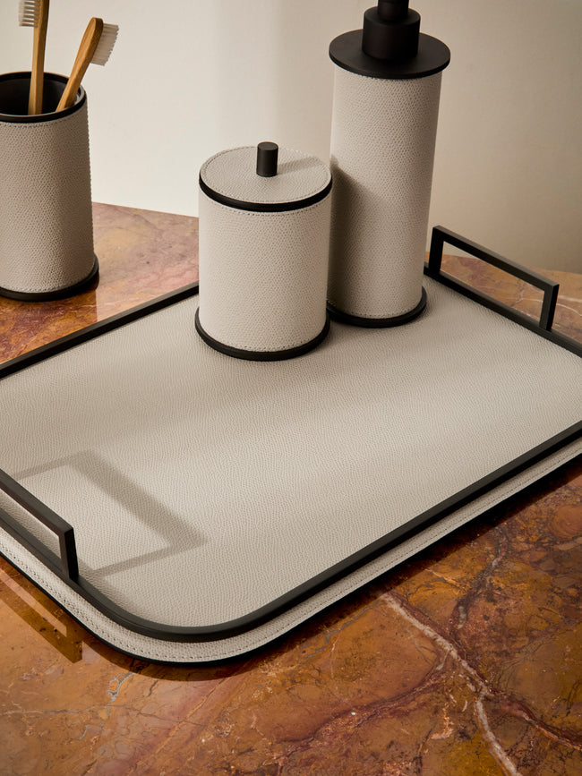 Giobagnara - Bellini Leather Tray (15in/38.5cm) - Light Gray - ABASK