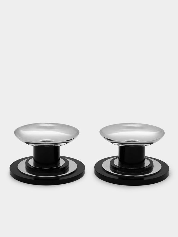 Antique and Vintage - 1935 Wood and Solid Silver Candle Holders (Set of 2) -  - ABASK - 