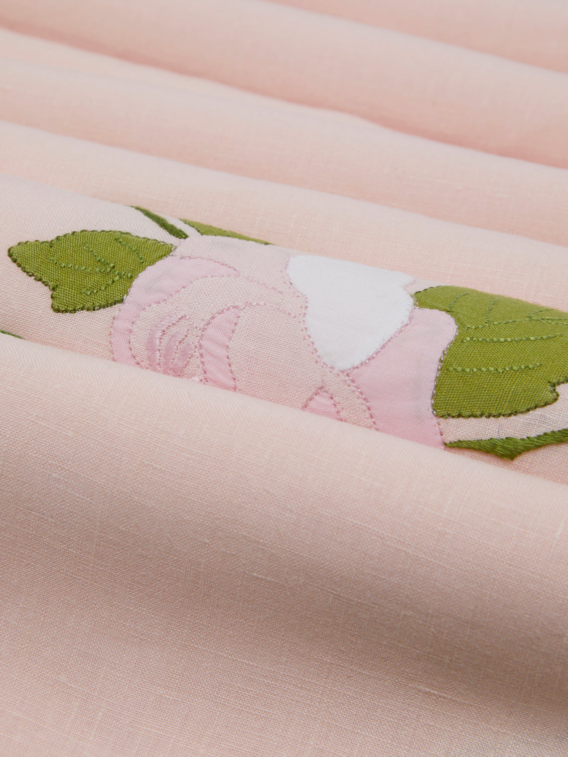 Taf Firenze - Rose Hand-Embroidered Linen Tablecloth and Napkins (Set of 6) -  - ABASK