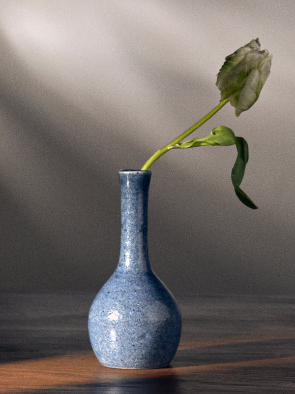 Antique and Vintage - Mid-Century Accolay Ceramic Vase (7in/18cm) - Blue - ABASK