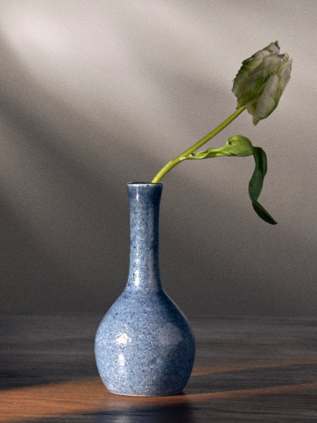 Antique and Vintage - Mid-Century Accolay Ceramic Vase (7in/18cm) - Blue - ABASK