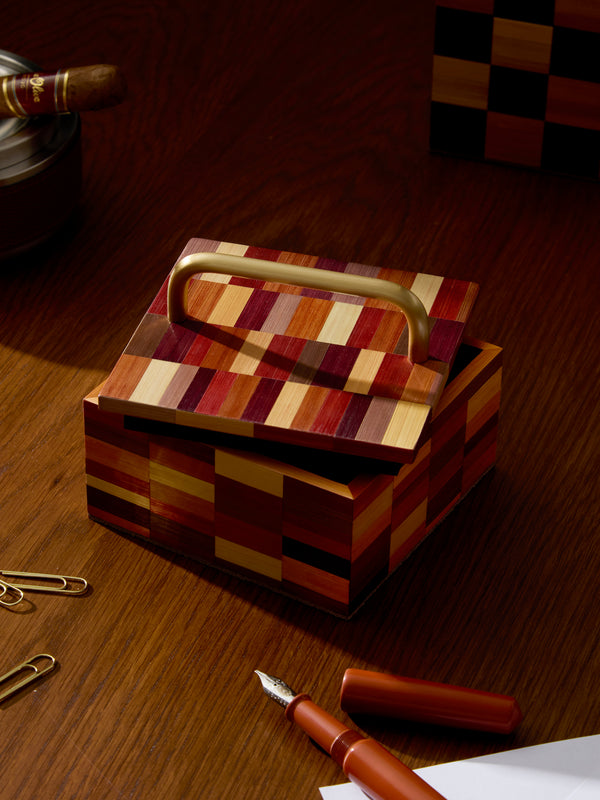 Ruda Studio - Subway Weave Rye Straw Inlay Wood Box -  - ABASK