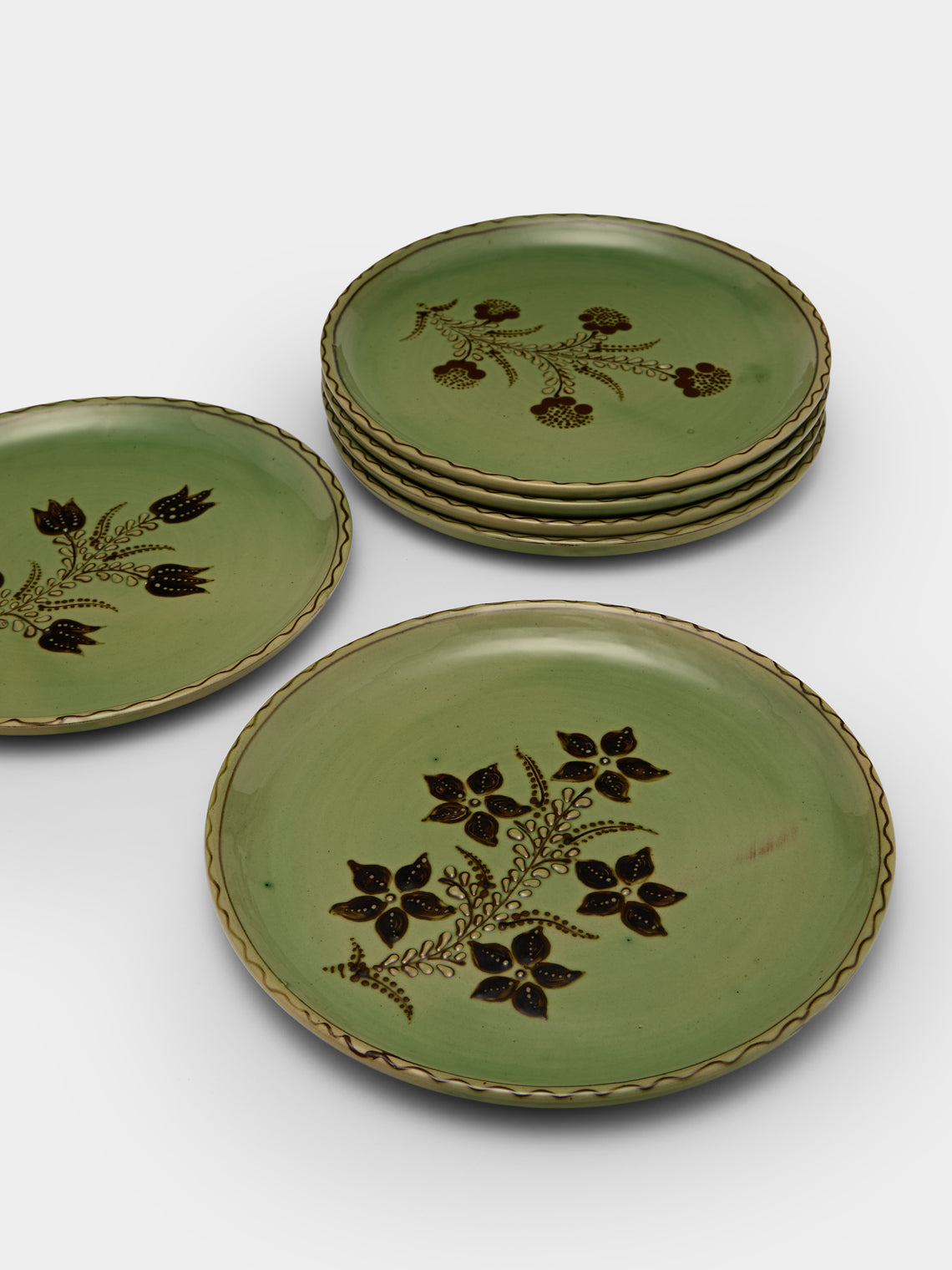 Flowers Hand-Painted Ceramic Plates – 9.5in/24cm (Set of 6)