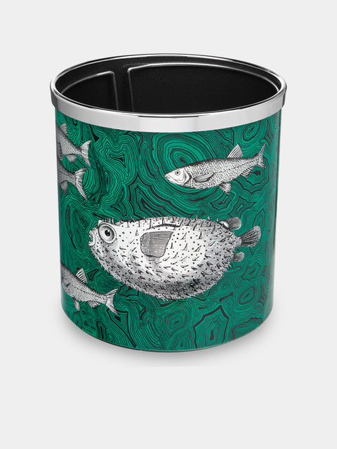 Fornasetti - Pesci Iron Wastepaper Bin - Green - ABASK - 