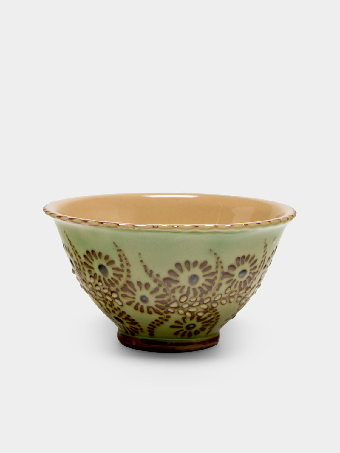 Poterie d’Évires - Flowers Hand-Painted Ceramic Petite Fluted Bowls (Set of 6) - Green - ABASK