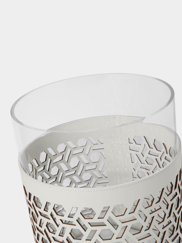 RUDI - Atmosphere Glass and Leather Large Candle Holder - White - ABASK