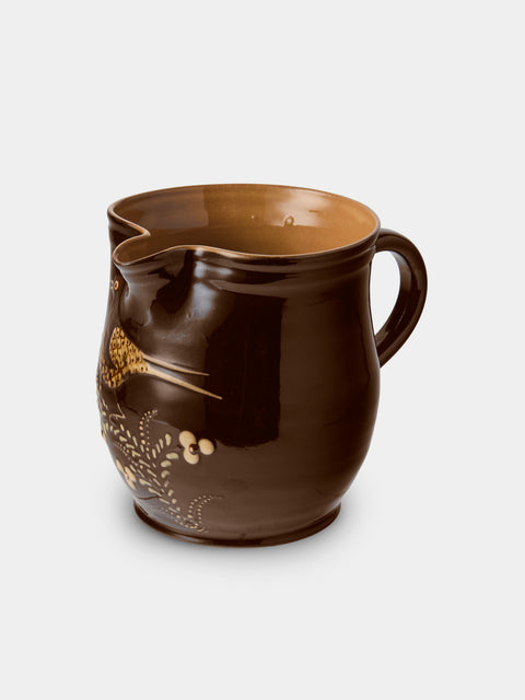 Poterie d’Évires - Birds Hand-Painted Ceramic Medium Jug - Dark Brown - ABASK - 