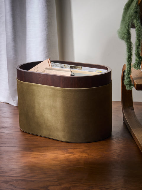 Riviere - Dama Walnut and Suede Magazine Rack - Green - ABASK