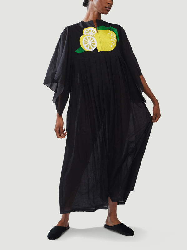Kilometre Paris - Lemon Embroidered Cotton Dress | One Size - Black - ABASK
