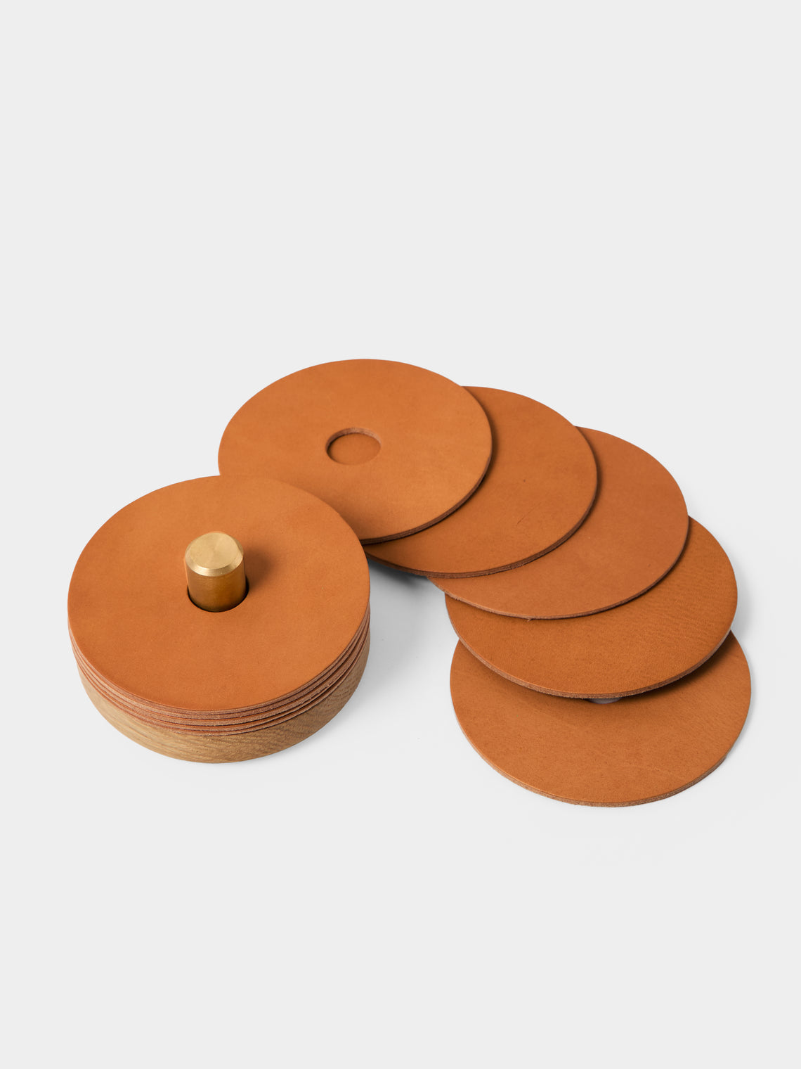 Otzi Studio - | Set of 10 | Gasket Leather Coasters - Natural - ABASK