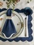 Los Encajeros - Zurbano Embroidered Linen Napkins (Set of 4) - Blue - ABASK