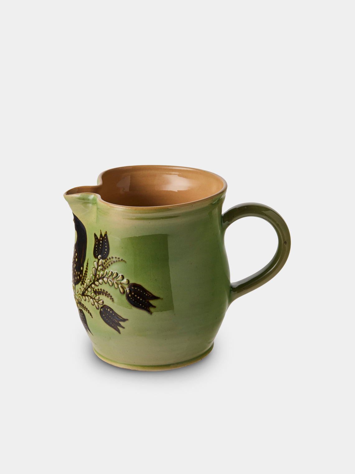 Poterie d’Évires - Birds Hand-Painted Ceramic Medium Jug - Green - ABASK