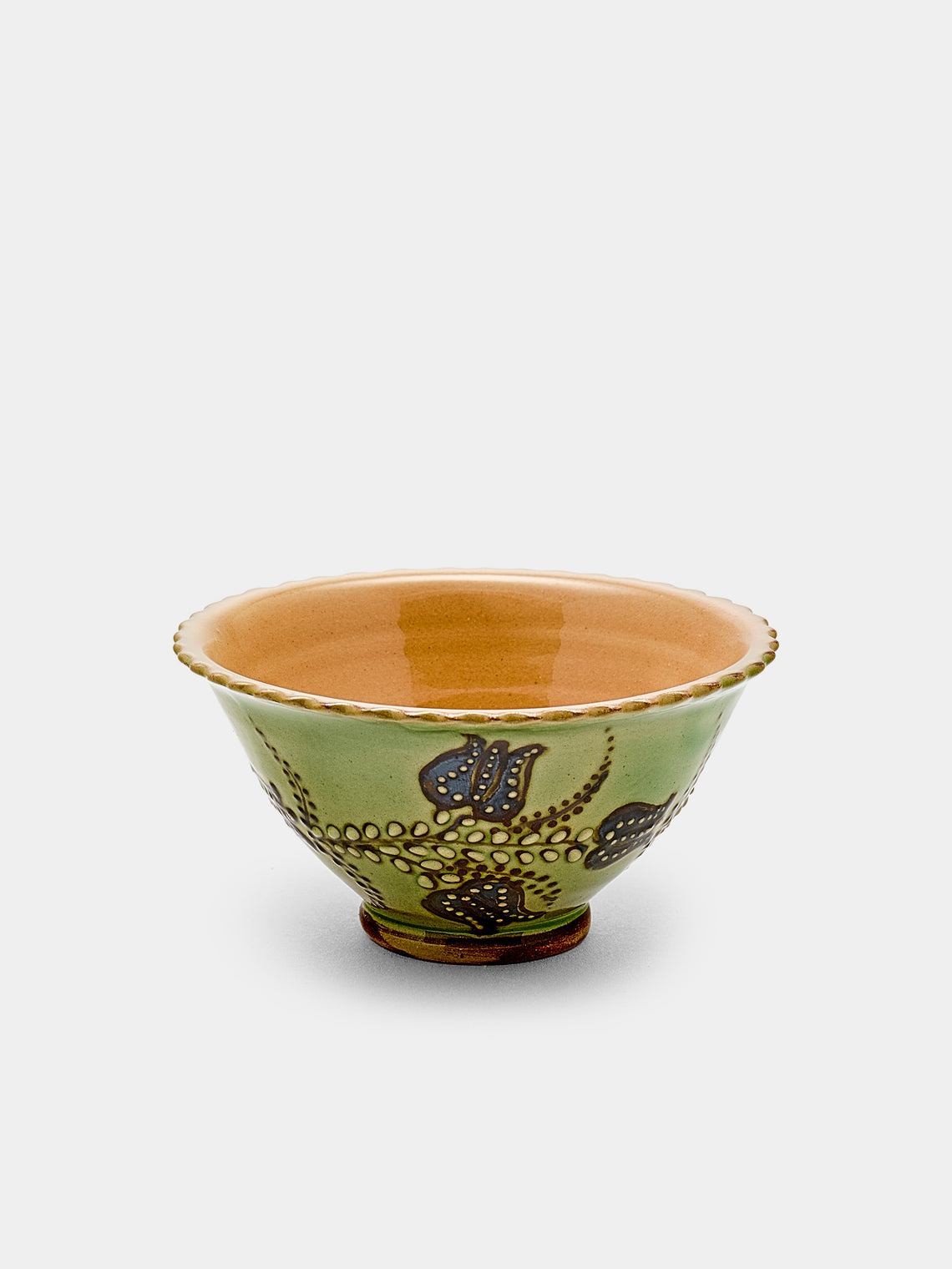 Poterie d’Évires - Flowers Hand-Painted Ceramic Small Fluted Bowls (Set of 8) - Green - ABASK