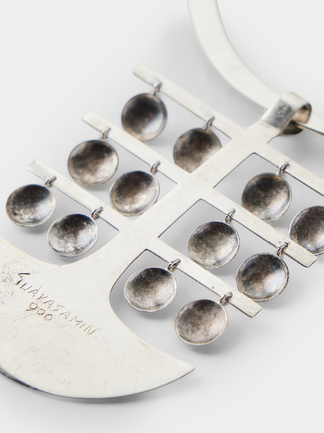 Mahnaz Collection - Vintage Oswaldo Guayasamín Sterling Silver Modernist Kinetic Pendant Necklace - Silver - ABASK