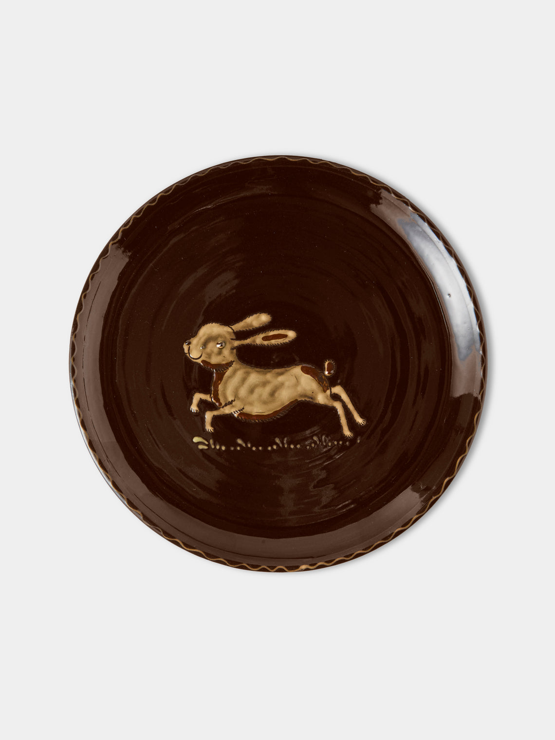 Poterie d’Évires - Animals Hand-Painted Ceramic Dinner Plates – 9.5in/24cm (Set of 4) - Dark Brown - ABASK