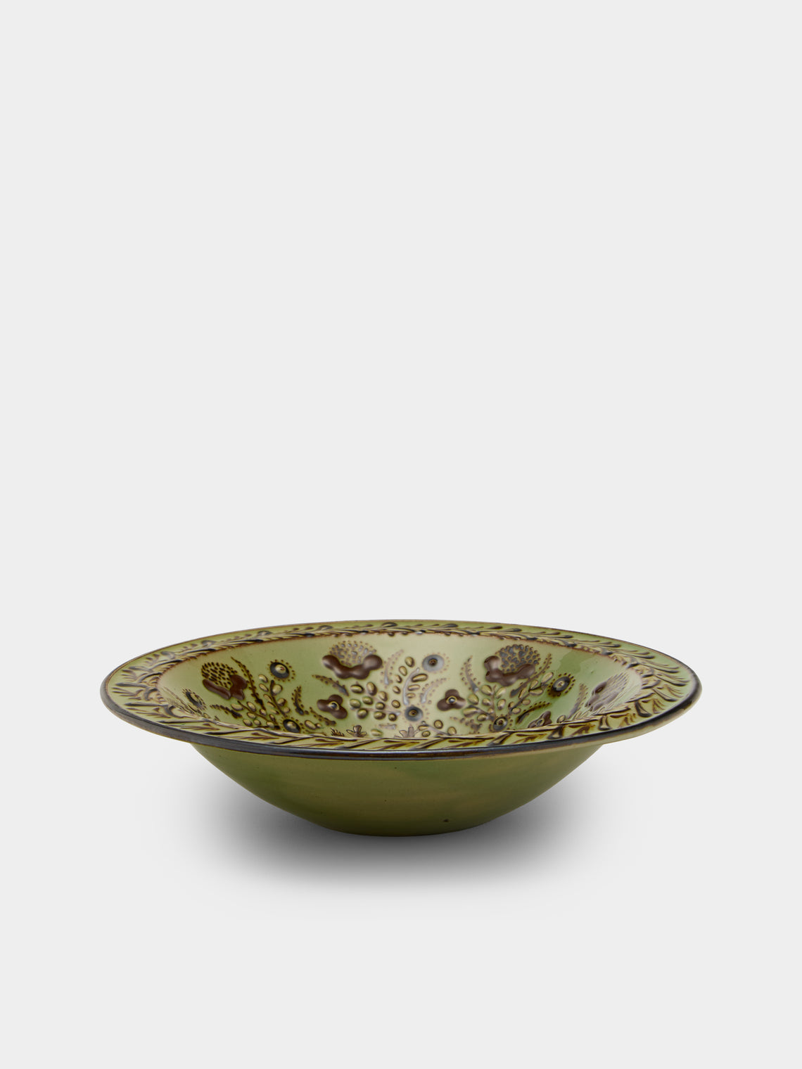 Poterie d’Évires - Stags Hand-Painted Ceramic Serving Bowl - Green - ABASK - 