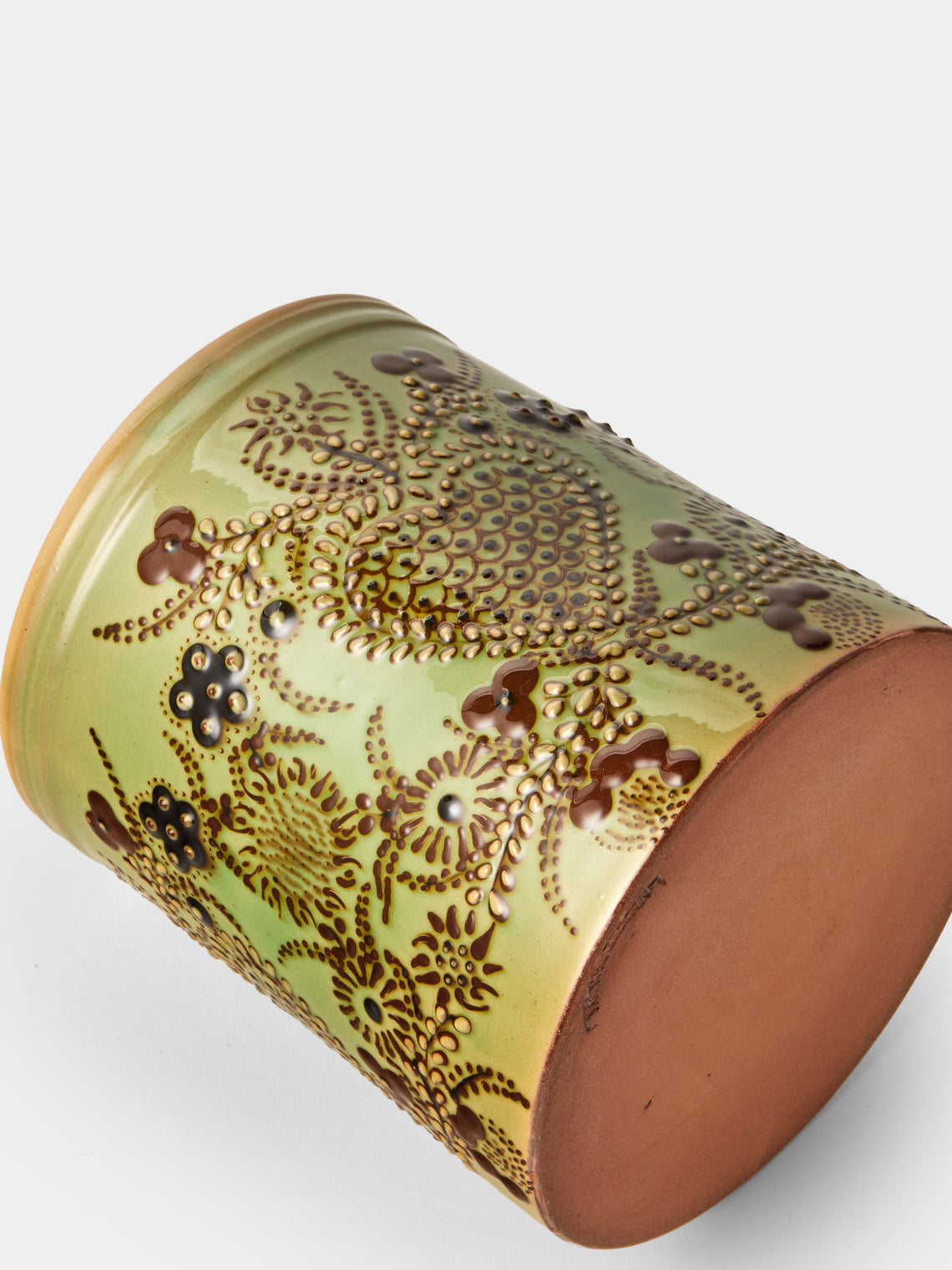 Poterie d’Évires - Flowers Hand-Painted Ceramic Utensil Pot - Green - ABASK