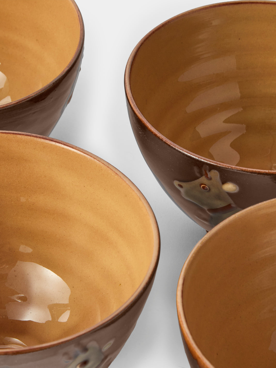 Poterie d’Évires - Cows Hand-Painted Ceramic Small Bowls (Set of 4) - Dark Brown - ABASK