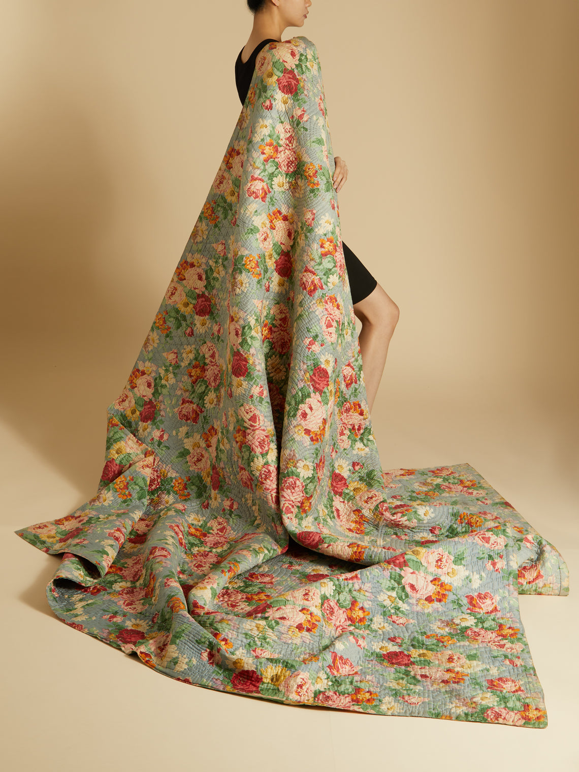 Antique and Vintage - 1910s Floral Welsh Wholecloth Quilt -  - ABASK